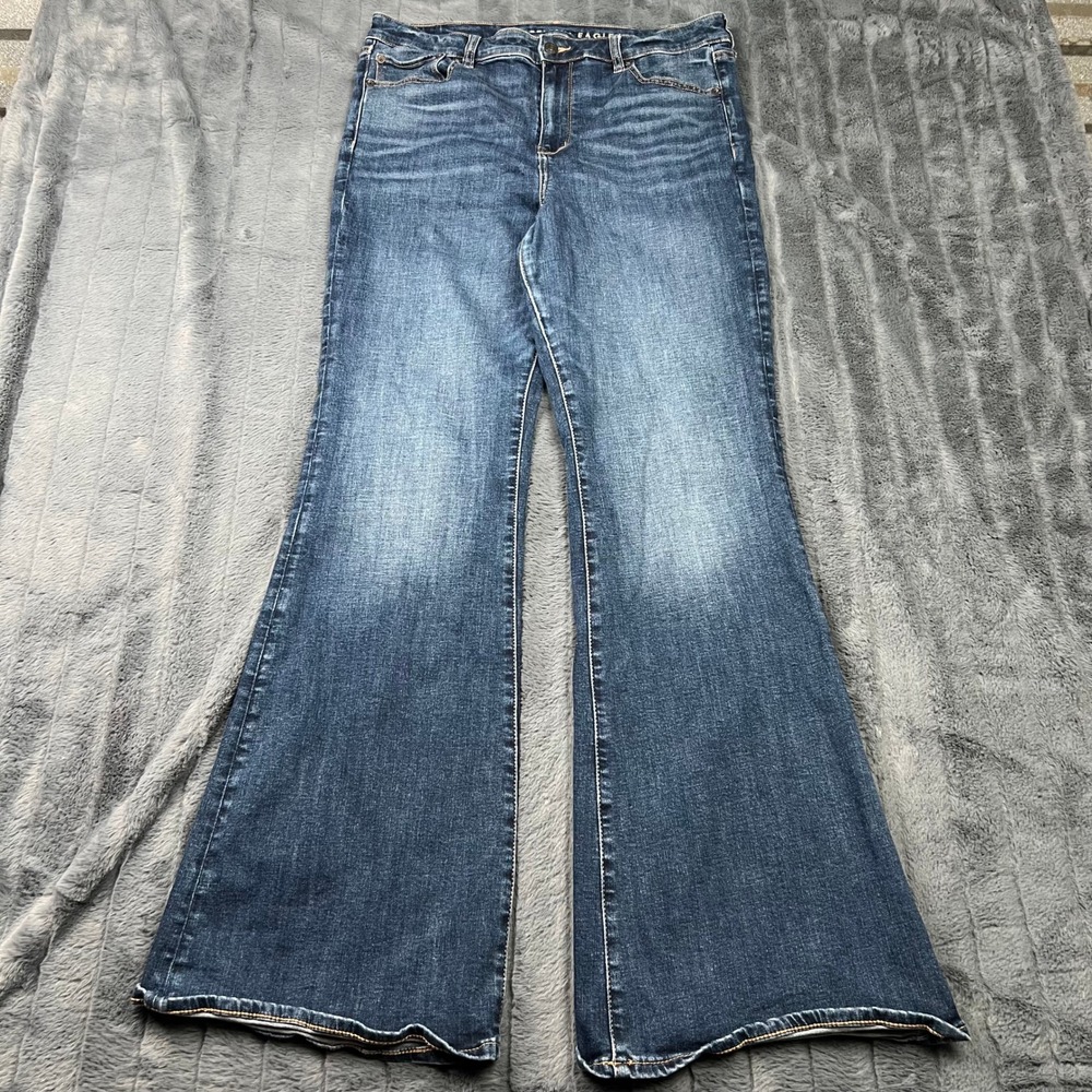 American Eagle Super High-Rise Flare Jeans Next Level Stretch Blue 14 Long